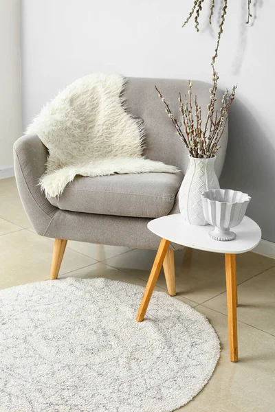 Interior Room Cozy Armchair Willow Branches — Stock Photo, Image