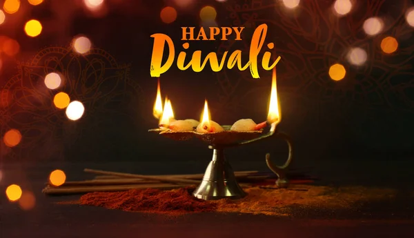 Beautiful Greeting Card Diwali Festival Lights — Stock Photo, Image