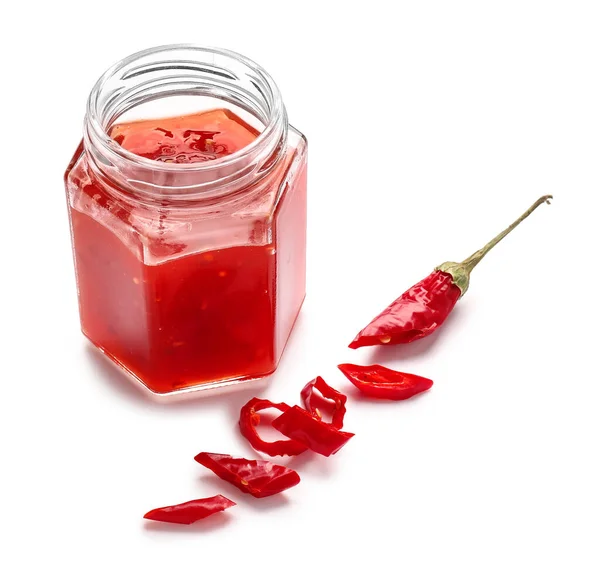 Jar Chili Sauce White Background — Stock Photo, Image