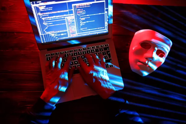 Hands Hacker Laptop Dark Background — Φωτογραφία Αρχείου