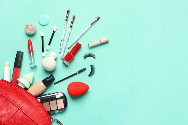 Bag Makeup Supplies Color Background — Stock Fotó