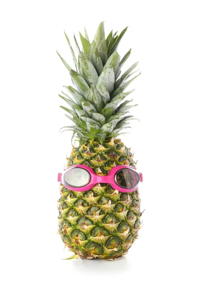 Fresh Pineapple Goggles White Background — Stockfoto