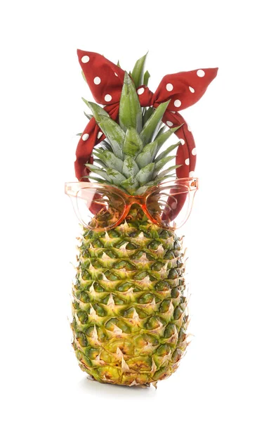 Fresh Pineapple Kerchief Sunglasses White Background —  Fotos de Stock