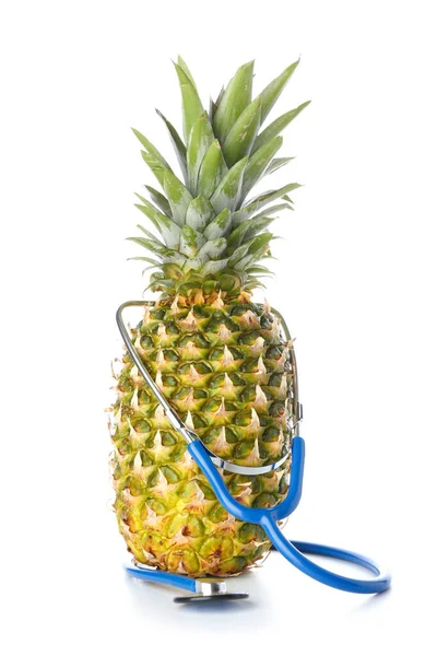Fresh Pineapple Stethoscope White Background — Stockfoto