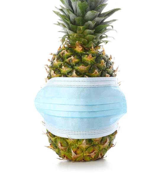 Fresh Pineapple Medical Mask White Background — Stock Photo, Image