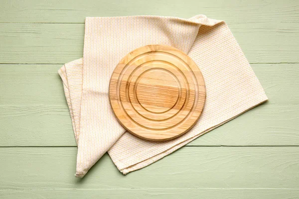 Fabric Napkin Board Color Wooden Background — Stock Photo, Image