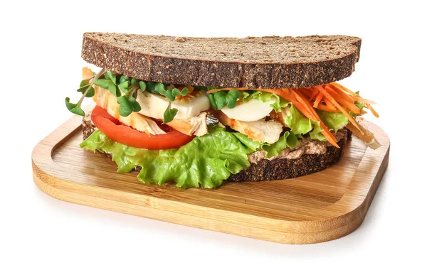 Board Tasty Sandwich White Background — Stock Photo, Image