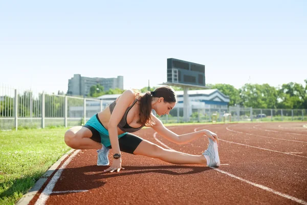 Sporty Young Woman Training Stadium — Stock Photo, Image