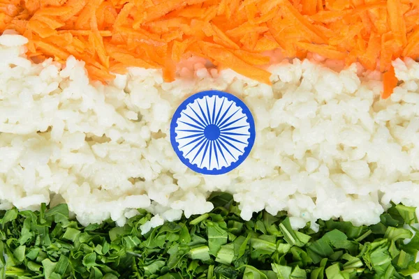 Flaga Indie Żywnością Jako Tło Zbliżenie — Zdjęcie stockowe