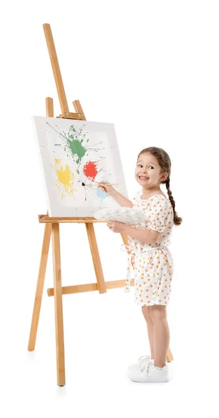 Cute Little Artysta Malarstwo Białym Tle — Zdjęcie stockowe