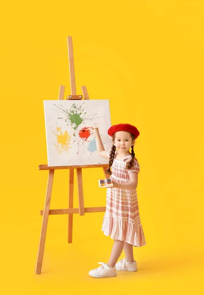 Cute Little Artist Painting Color Background — Stock Photo, Image