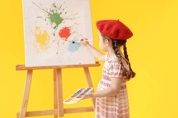 Cute Little Artist Painting Color Background — Stock Photo, Image