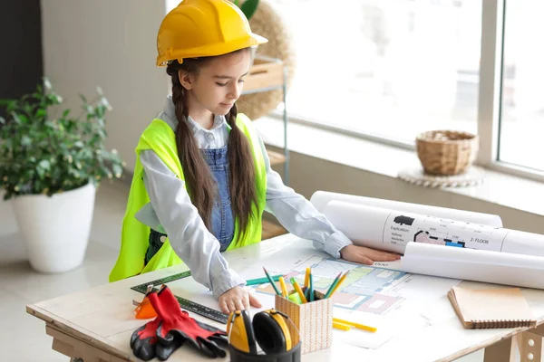 Cute Little Architect Working Office — Stock Photo, Image