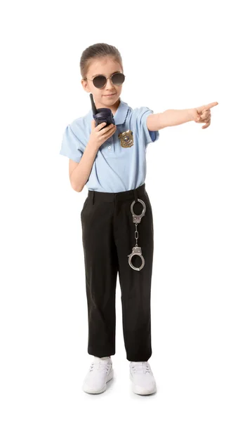 Cute Little Police Officer White Background — Stock Photo, Image