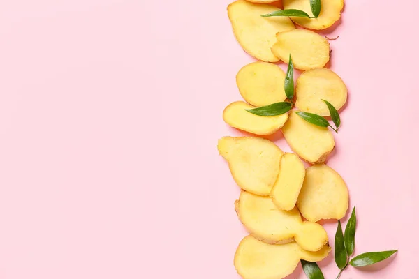 Slices Fresh Ginger Color Background — Stock Photo, Image