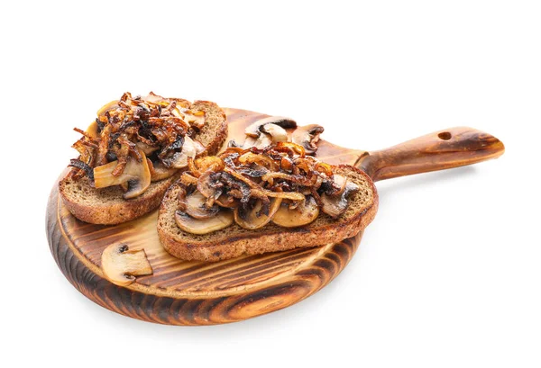 Tasty Bruschetta Mushrooms White Background — Stock Photo, Image