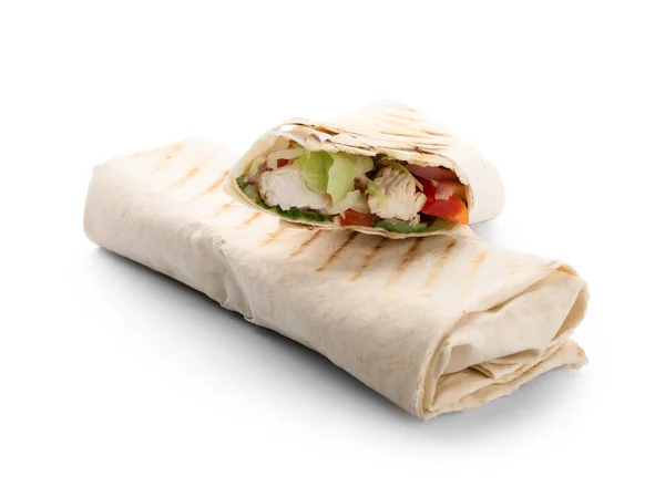 Saboroso Doner Kebab Fundo Branco — Fotografia de Stock