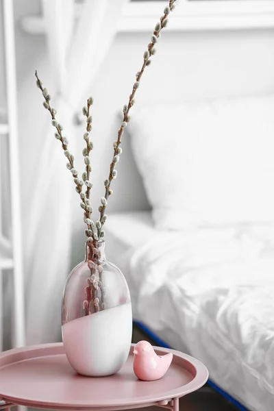 Vase Willow Branches Table Bed Room — Stock Photo, Image