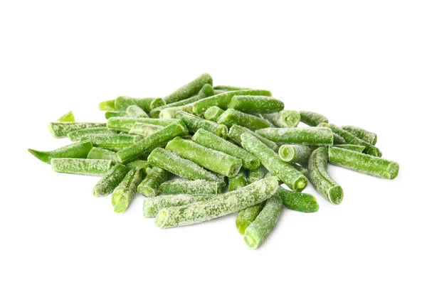 Gefrorene Grüne Bohnen Auf Weißem Hintergrund — Stockfoto