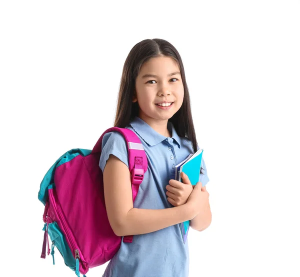 Süß Asiatisch Schulmädchen Auf Weiß Hintergrund — Stockfoto