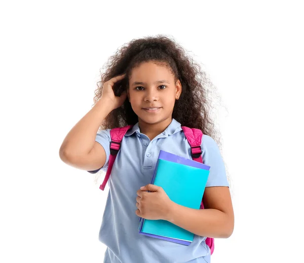 Carino Afro Americano Studentessa Sfondo Bianco — Foto Stock