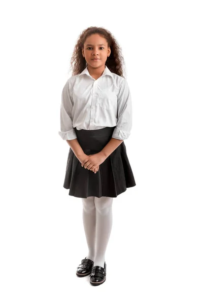 Nettes Afroamerikanisches Schulmädchen Auf Weißem Hintergrund — Stockfoto