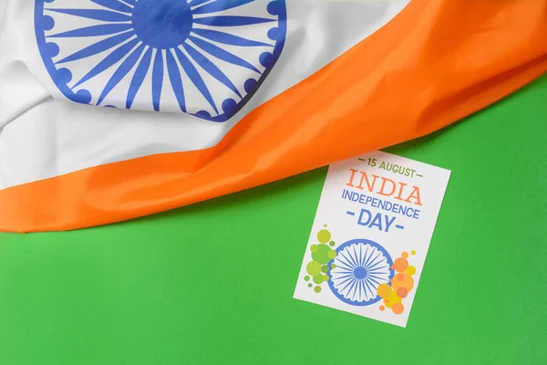 Indyjska Flaga Kartka Okolicznościowa Dzień Niepodległości Tle Koloru — Zdjęcie stockowe