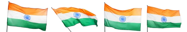 Set Van Indiase Vlag Witte Achtergrond — Stockfoto