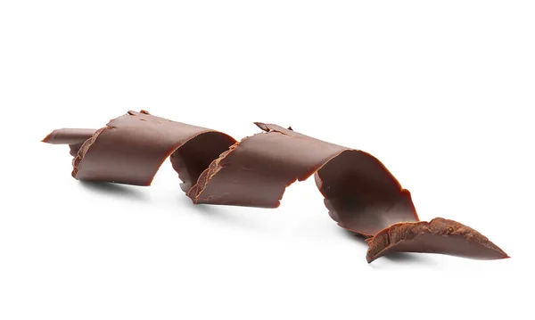 おいしいチョコレートは白い背景にカール — ストック写真