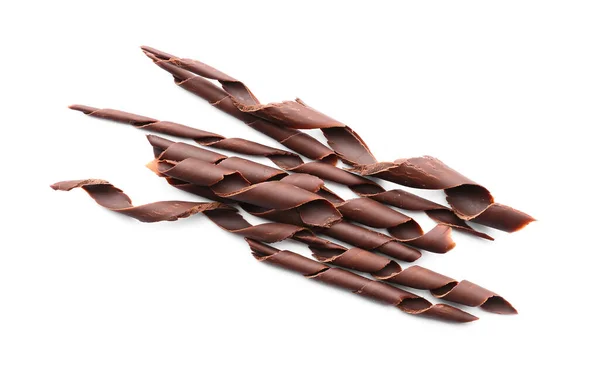 Deliziosi Riccioli Cioccolato Sfondo Bianco — Foto Stock