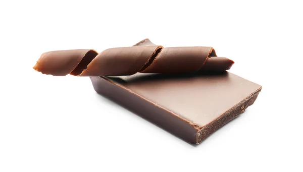 Delicioso Curl Chocolate Peça Fundo Branco — Fotografia de Stock