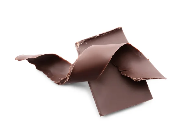 おいしいチョコレートカールと白の背景の部分 — ストック写真