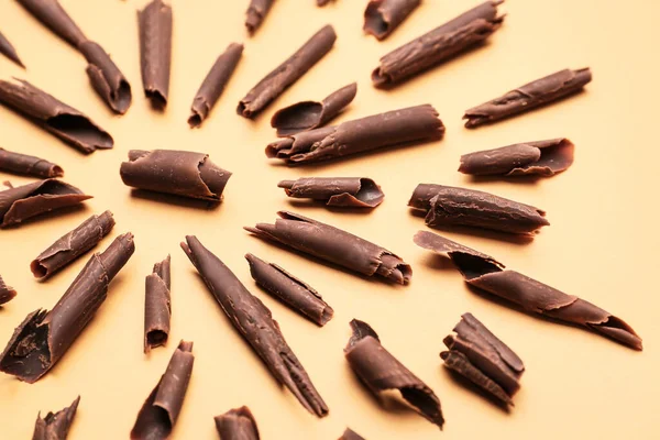 Läckra Choklad Lockar Färg Bakgrund — Stockfoto