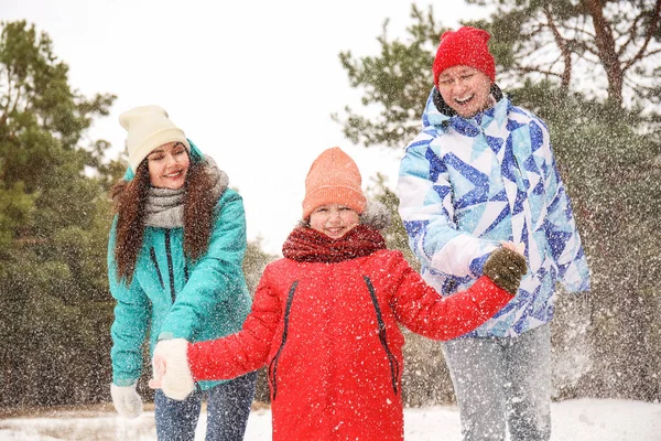 Família Feliz Parque Dia Inverno — Fotografia de Stock