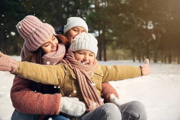 Lycklig Familj Parken Vinterdagen — Stockfoto