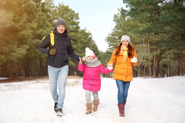 Happy Family Walking Park Winter Day — Stock Photo, Image