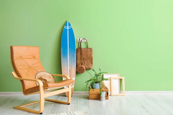 Intérieur Chambre Moderne Avec Planche Surf — Photo