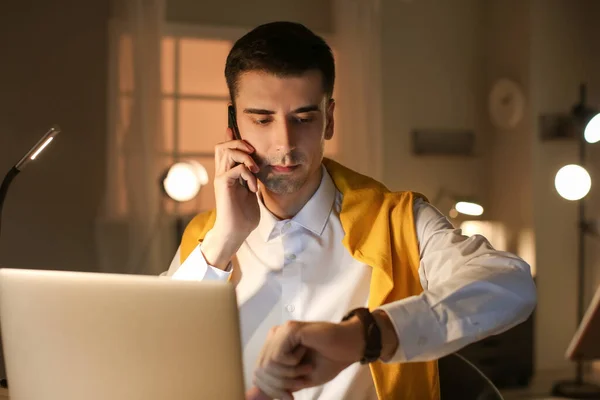 Businessman Working Office Late Night — Stock Photo, Image