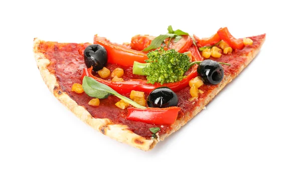 Fatia Pizza Vegetariana Saborosa Fundo Branco — Fotografia de Stock