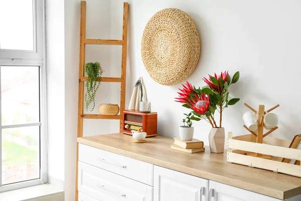 Protea Flowers Interior Modern Kitchen — Stok Foto