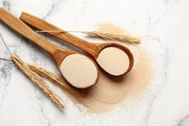 Etkin kuru mayalı kaşıklar ve hafif arka planda dikenler.