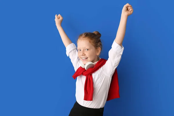 Carino Piccola Studentessa Sfondo Colore — Foto Stock