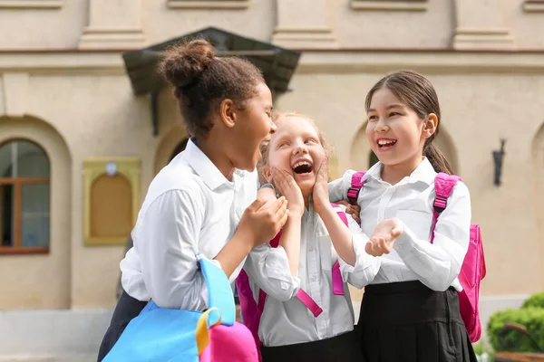 Açık Hava Derslerinden Sonra Şirin Küçük Okul Kızları — Stok fotoğraf
