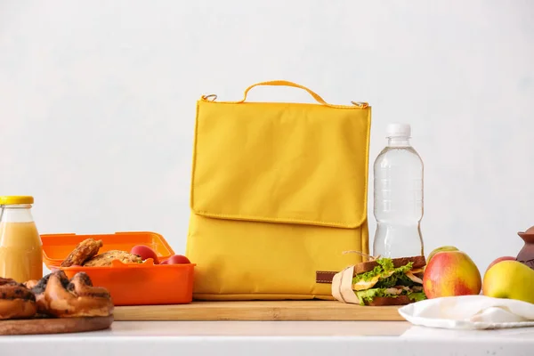 Lunchbox Tas Eten Lichte Achtergrond — Stockfoto