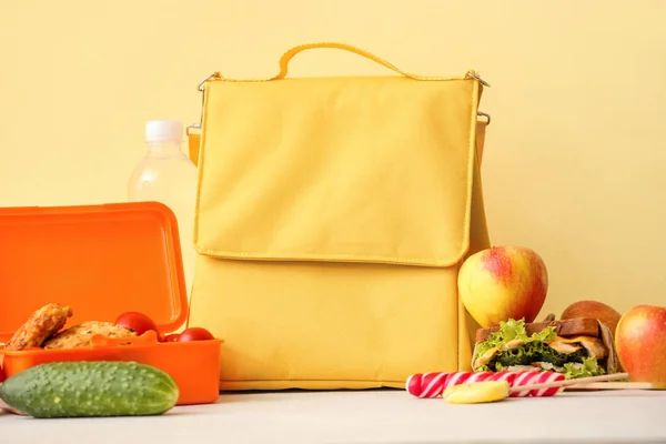 Lunch Box Bag Food Color Background — Stock Photo, Image