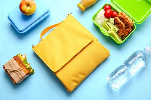 Lunch Box Bag Food Color Background — Stock Photo, Image