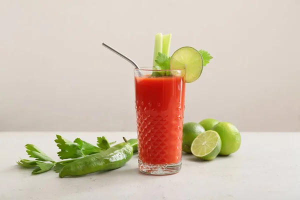 Glass Bloody Mary Cocktail Ingredients Light Background — Stock Photo, Image