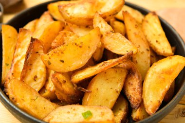Tasty potato in baking dish, closeup