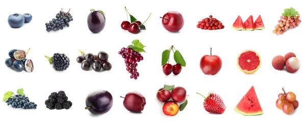 Set Von Hellen Früchten Und Beeren Auf Weißem Hintergrund — Stockfoto