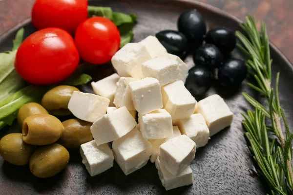 Composition Delicious Pieces Feta Cheese Plate — Stock Photo, Image